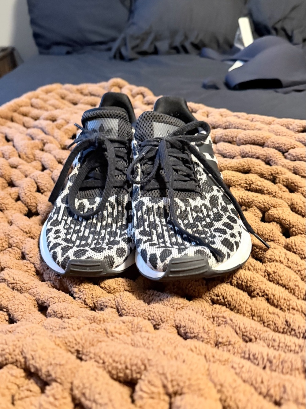 adidas Black and White Leopard Knit Sneaker